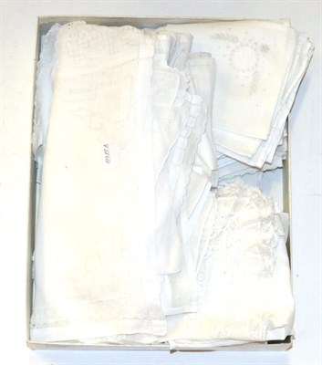 Lot 1339 - Approximately one hundred and twenty five white cotton handkerchiefs, with lace trims and...