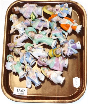 Lot 1347 - Fifteen assorted crinoline style china half dolls, in a variety of poses