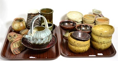 Lot 6 - Two trays of domestic Studio pottery including Tenmoku glazed examples