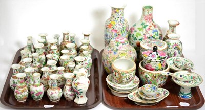 Lot 13 - Two trays of Canton famille rose miniature vases and other similar ceramics