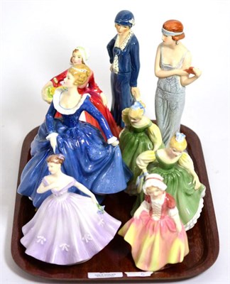 Lot 20 - Five Royal Doulton ladies, a Coalport lady and two Goebel figures