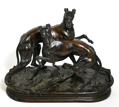 Lot 35 - After J Moigniez, two whippets and a hare