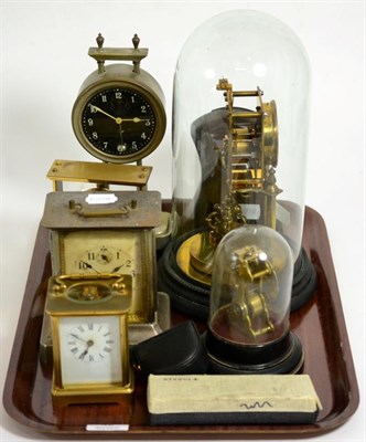 Lot 42 - Two carriage timepieces, two timepieces beneath glass domes, rack mantel timepiece, watch...