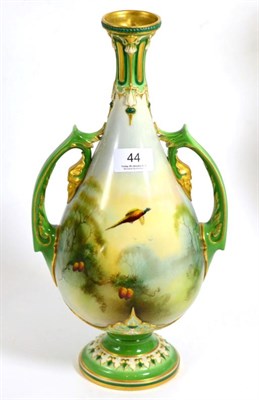 Lot 44 - A Royal Worcester vase painted by A C Lewis decorated with pheasants