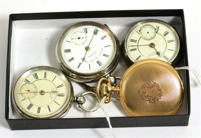 Lot 93 - Two silver pocket watches an open faced silver pocket watch and a plated full hunter pocket...