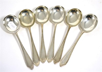 Lot 95 - A set of six silver large soup spoons, Thomas Bradbury, Sheffield 1929, 15.1ozt
