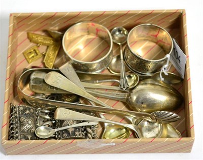 Lot 104 - A Liberty & Co Cymric silver salt spoon, Birmingham 1905; and a group of assorted silver items...