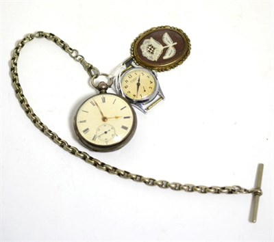 Lot 107 - A silver pocket watch, Ingersoll wristwatch and a silver pendant locket containing a lace flower