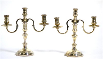 Lot 116 - A pair of silver small triple light candelabra