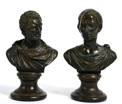 Lot 117 - A pair of small bronze busts of Roman emperors
