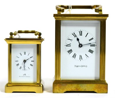 Lot 122 - A 20th century Mappin & Webb brass carriage timepiece, 15cm in height; and a Matthew Norman...