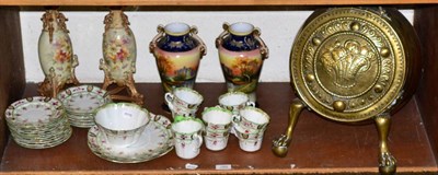 Lot 169 - A brass barrel form coal bin, raised on two ball and claw feet, together with two Noritake vases, a