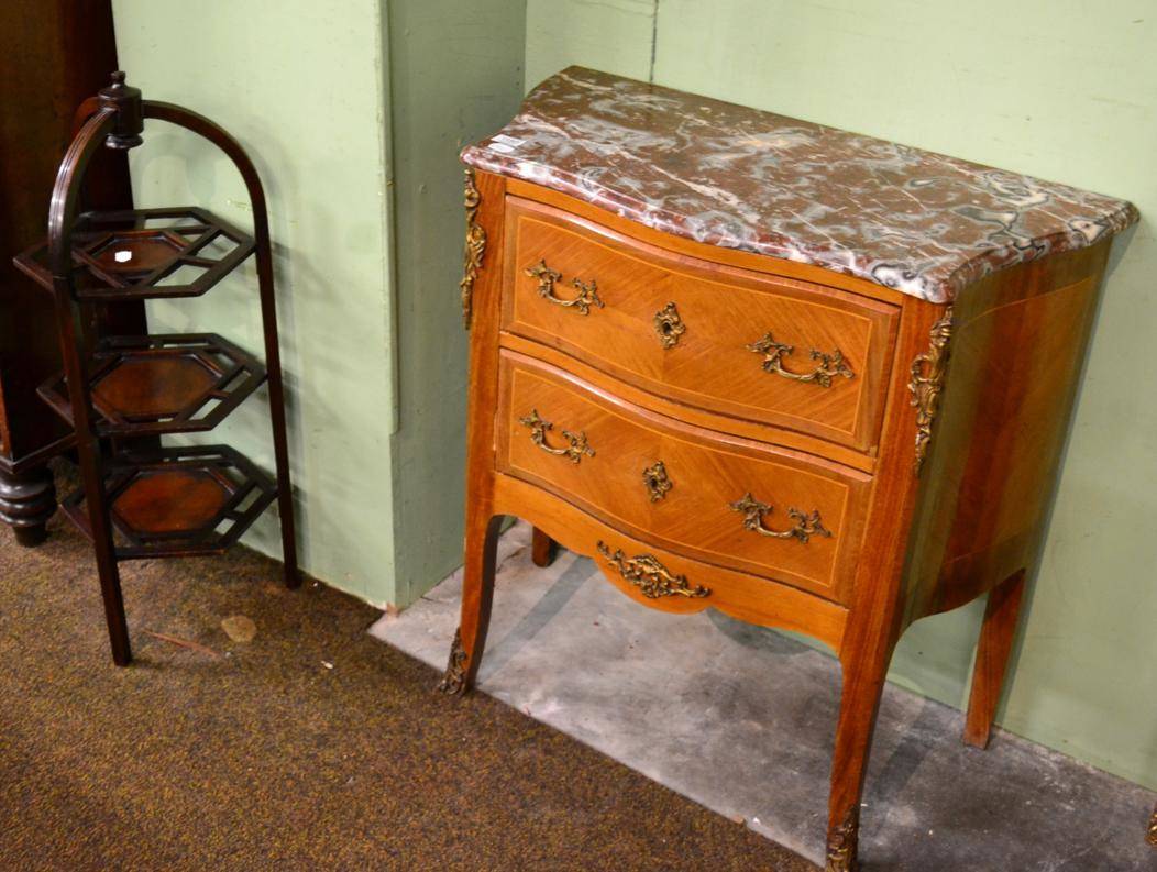 Lot 1180 - A reproduction French two drawer marble topped Kingwood commode and a 19th century mahogany...