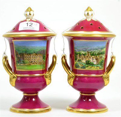 Lot 12 - A pair of limited edition Spode pot pourris, each painted by K. Piekin, one decorated with...
