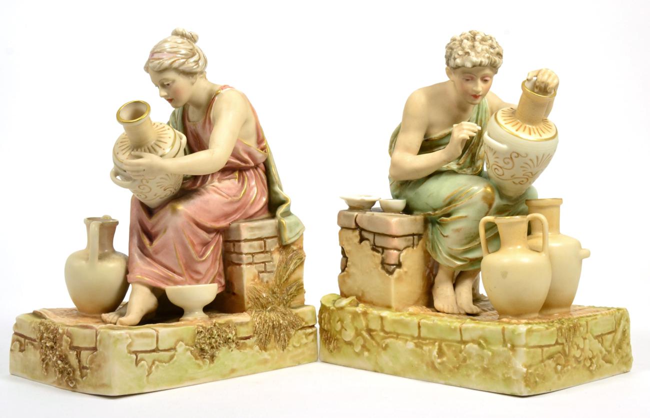 Lot 18 - A pair of Royal Dux book ends modelled as potters