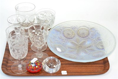 Lot 20 - A French opalescent glass bowl, stem glassware and paperweights