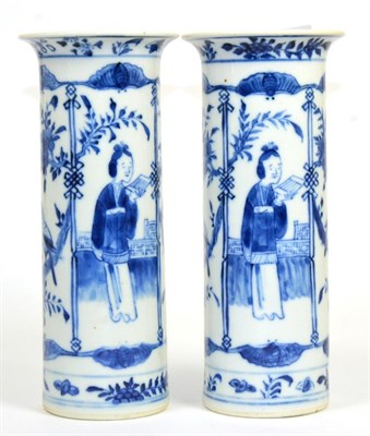 Lot 27 - Pair of Chinese blue and white cylindrical vases