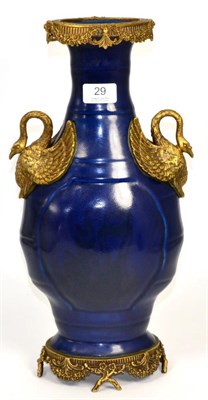 Lot 29 - A  Chinese porcelain gilt metal mounted cobalt blue baluster vase