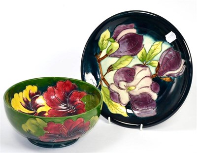 Lot 36 - Moorcroft Hibiscus pattern bowl and a Moorcroft Magnolia plate