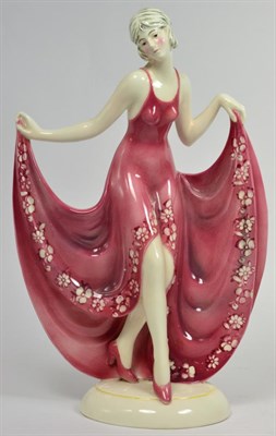 Lot 37 - A Katzhutte porcelain Art Deco figure of a dancing girl in a pink dress