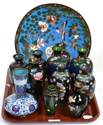 Lot 40 - A small group of oriental Cloisonne vases and a similar charger