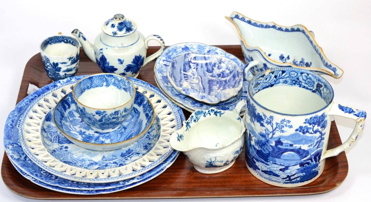 Lot 47 - A quantity of blue and white ceramics, to include a Worcester Two Porters pattern sauce boat...