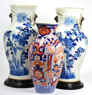 Lot 60 - Pair of Chinese crackle glazed vases, mounted as lamps (each drilled the base) together with a...