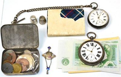 Lot 83 - A Charles Horner enamel and silver pendant (badly worn), two silver pocket watches, two silver...