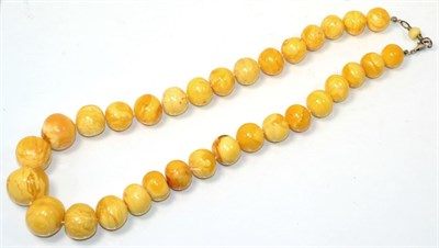 Lot 88 - An amber bead necklace, graduated round amber beads, of opaque white-orange colouration, length...