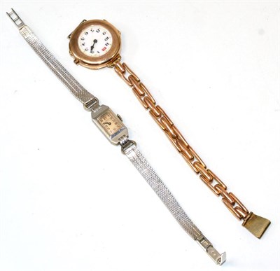 Lot 110 - A lady's wristwatch, case stamped platine, bracelet clasp stamped 750 together with a lady's 9...