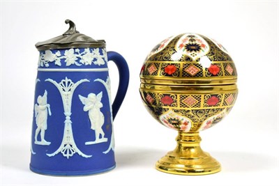 Lot 128 - A Royal Crown Derby Imari barometer and a Jasperware jug