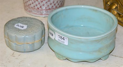 Lot 184 - A Chinese porcelain celedon glazed box and cover with a Chinese qing pi bowl (2)