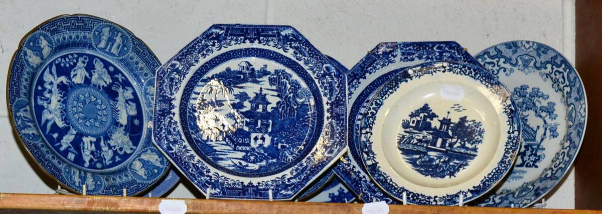 Lot 186 - Eight various late 18th and early 19th century pearlware and other blue and white plates