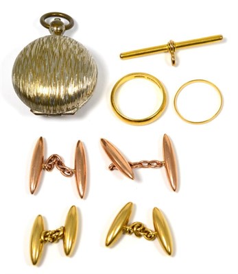 Lot 194 - Four pairs of gold cufflinks and two wedding rings