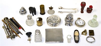 Lot 232 - Assorted silver and other collectables to include a cigarette case; a Chinese mustard pot; pencils