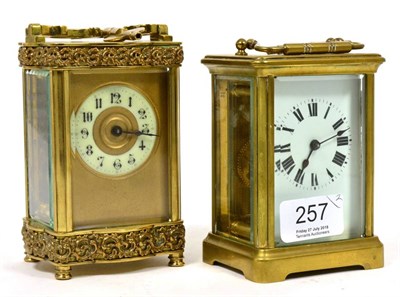 Lot 257 - Two brass carriage timepieces