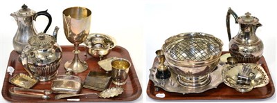 Lot 284 - A silver trophy cup; silver sugar tongs; four silver napkin rings; a silver mug; a silver...