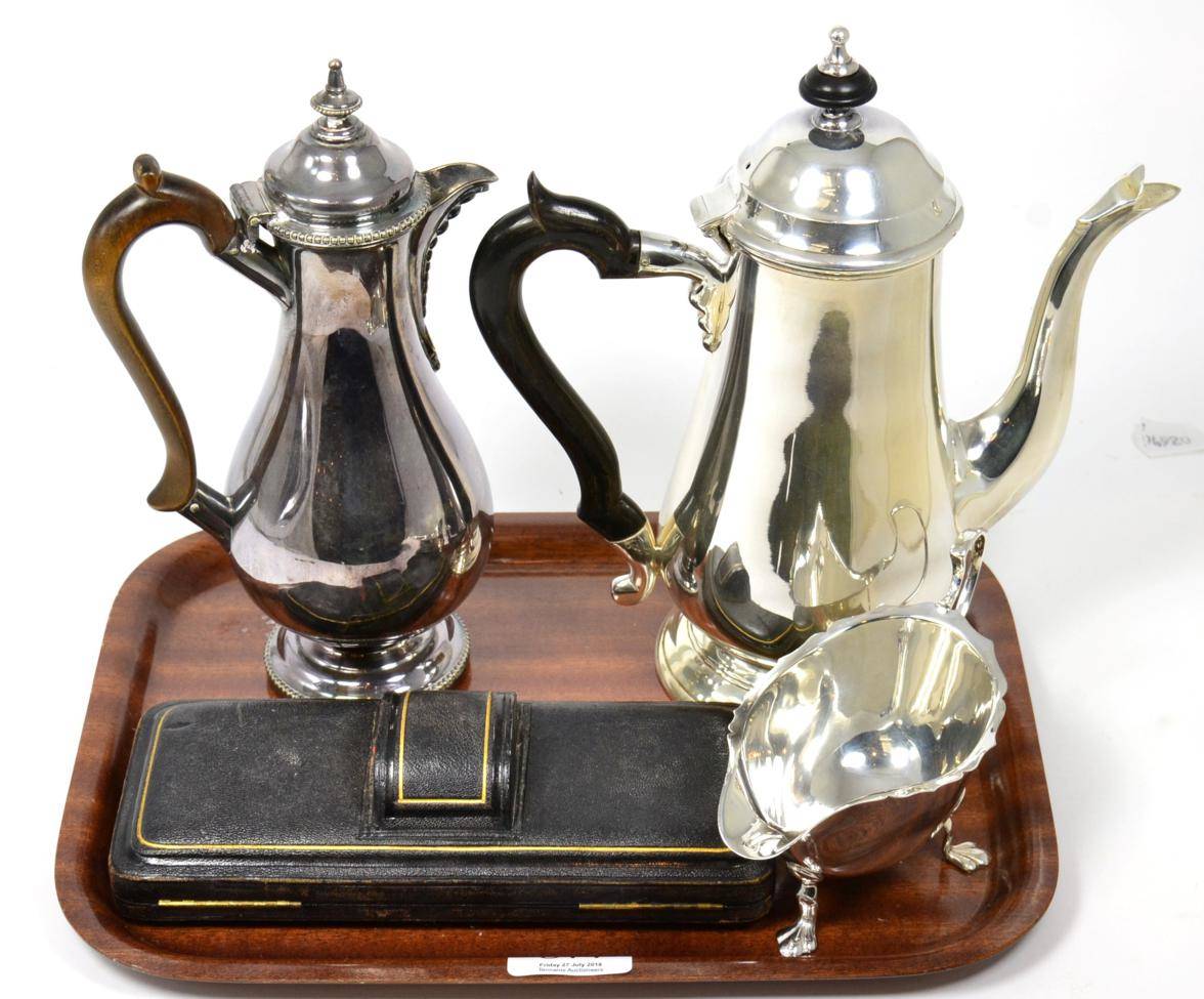 Lot 314 - An early Victorian silver three piece Christening set (boxed); a silver sauce boat; and two...