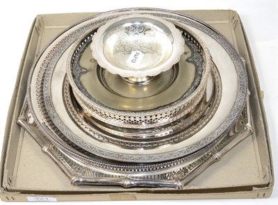 Lot 321 - An Aesthetic silver plated octagonal platter with faux bamboo border and cherry blossom design,...