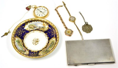 Lot 341 - An 18 carat open face pocket watch (a.f.); a lady's 9 carat Rolex, another 9 carat wristwatch,...