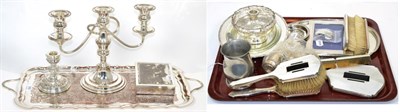 Lot 368 - An Art Deco silver and guilloche enamel dressing table brush and mirror set with an associated...