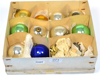 Lot 371 - A collection of ten Victorian glass Witch's balls/Christmas tree decorations and a bird