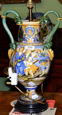 Lot 394 - A Cantagalli Majolica vase converted to a lamp