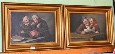 Lot 1008 - Continental School (20th century) ";Two Monks Cooking";, oil on canvas; and ";Elderly Couple...