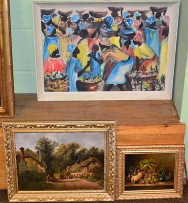 Lot 1012 - Abstract oil on board of an African market place