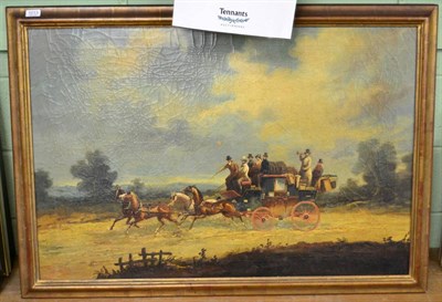 Lot 1013 - A large coaching scene, oil on canvas, framed