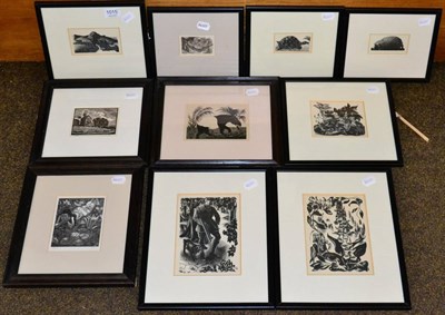 Lot 1015 - Attributed to Clare Leighton, a group of five 1930's wood engravings together with various...