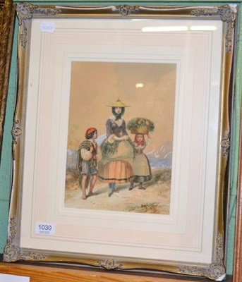 Lot 1030 - A. Geniolz, lady and children watercolour