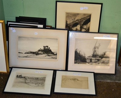 Lot 1046 - Stanley Angus, a West Highland castle etching together with four further etchings