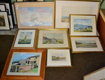 Lot 1047 - A group of eight late 19th and early 20th century watercolours including seascapes, hunting and...